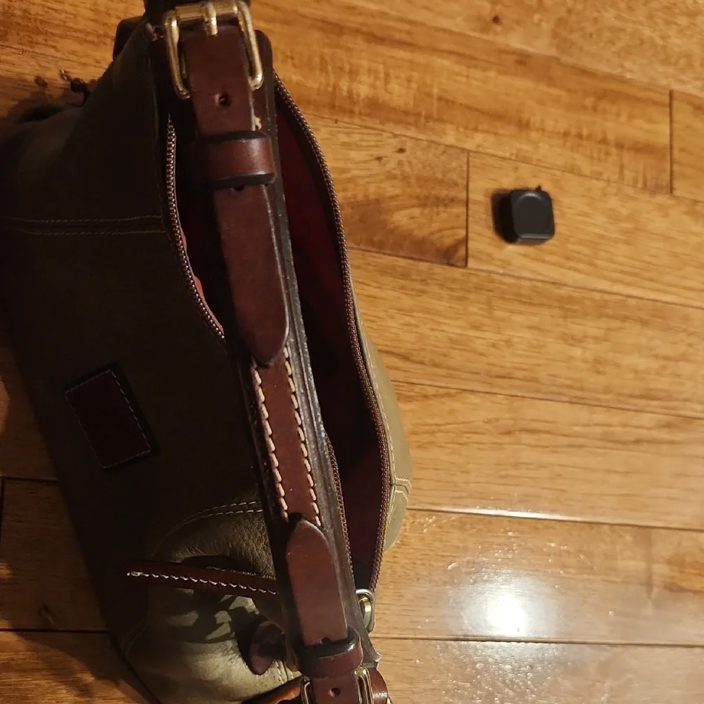 Dooney & Bourke Olive Green Leather Shoulder Bag with Brown Accents